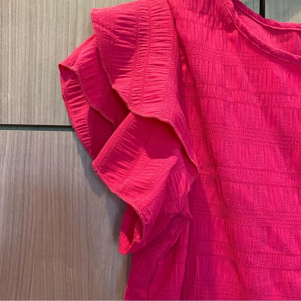 Hot Pink Ruffle Sleeve Top Blouse Flirty Feminine Small - Picture 2 of 8